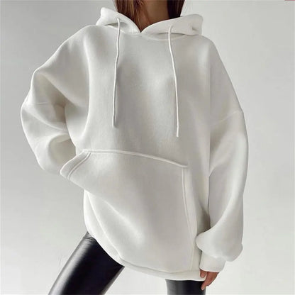 Versatile Solid Color Fleece Pullover Hoodie Sweater
