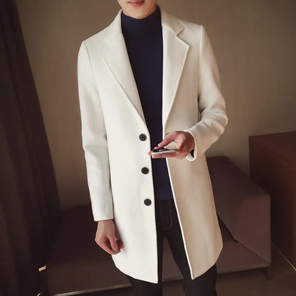 Slim-Fit Woolen Trench Coat for Men