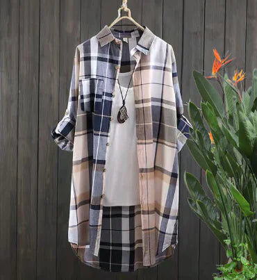 2018 New Women's Long Sleeve Plaid Shirt